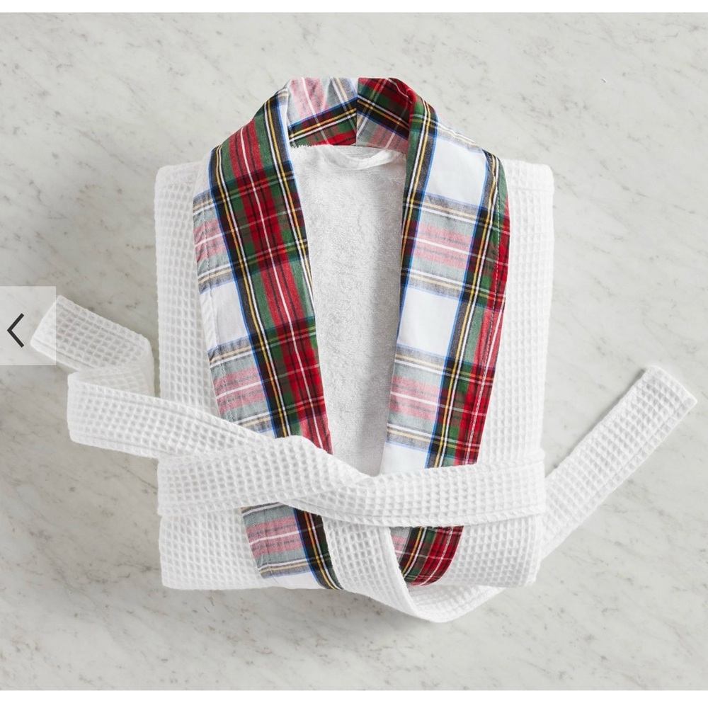 Pottery Barn White and Red Waffle Textured Robe